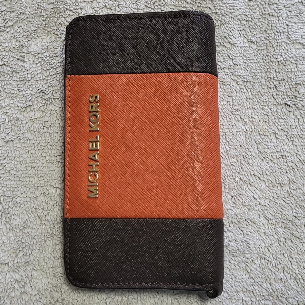 Michael Kors womens 2 tone burnt orange & brown wallet
